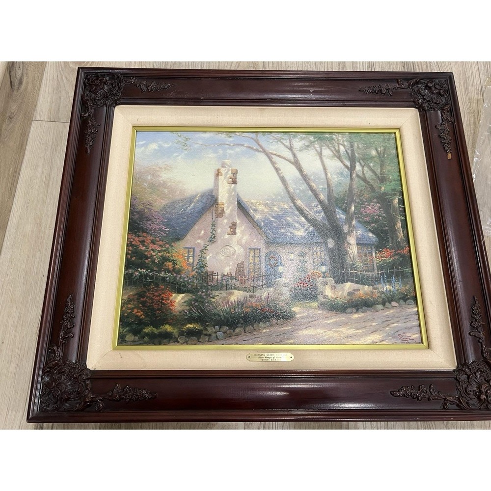 Thomas Kinkade Morning Glory Cottage Signed Canvas w/Frame COA